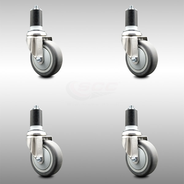 4 Inch 316SS Thermoplastic Rubber Swivel 1-5/8 Inch Expanding Stem Caster Set